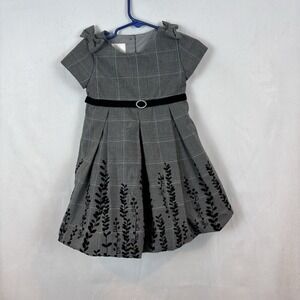 Laura Ashley Girls Grey Black Holiday Bubble Hem Dress‎ Bow Rhinestone SZ 2T